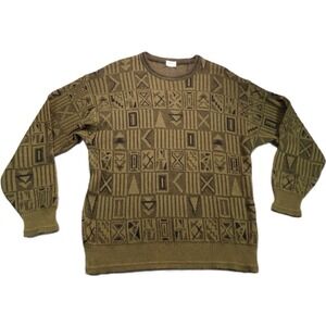 VTG Marz Munchen Cosby Style Sweater Men L Green Geometric Linen Knit W. Germany
